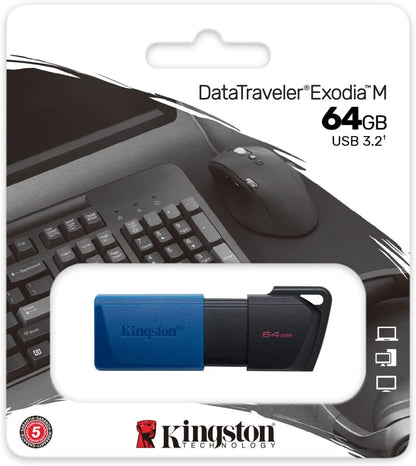 Kingston DataTraveler Exodia M 64GB USB 3.2 Gen 1 Flash Pen Drive | Blue/Black